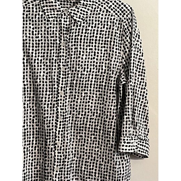 Chicos Top Women 12 Black Polka Dot Neutral Minimalist Office Twee Western 80s - Picture 5 of 14